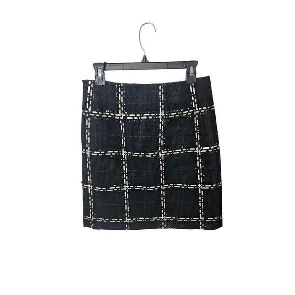 Per Se Leather Suede Perforated Plaid Black High Waist Knee Length Skirt Sz 2 XS - Picture 3 of 7